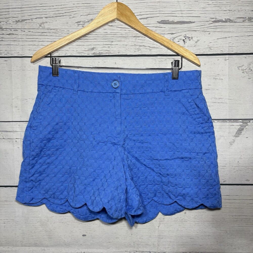 Crown & Ivy Shelby Shorts Scalloped Slim Fit Stretch Blue Women's Size 8